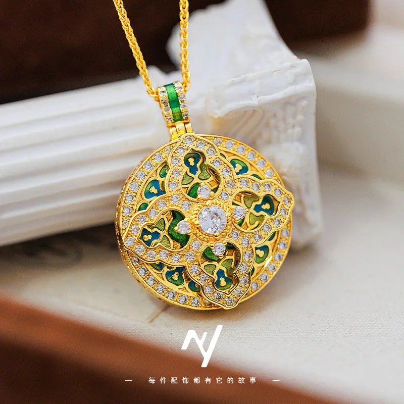 Gold Shop 9999 24K real gold foot gold dot diamond enamel gourd pendant necklace women's fashion design jewelry
