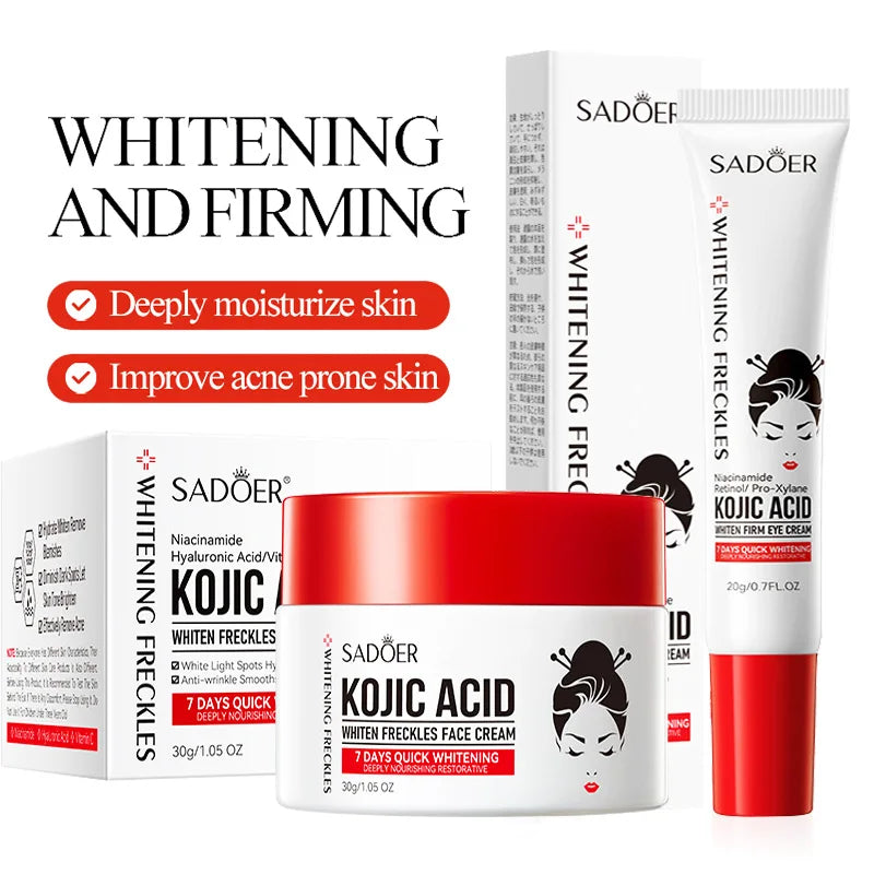 SADOER Kojic Acid Skin Care Sets Moisturizing Freckle Removing Face Cream Anti Dark Circles Eye Cream Travel Size Skin Care