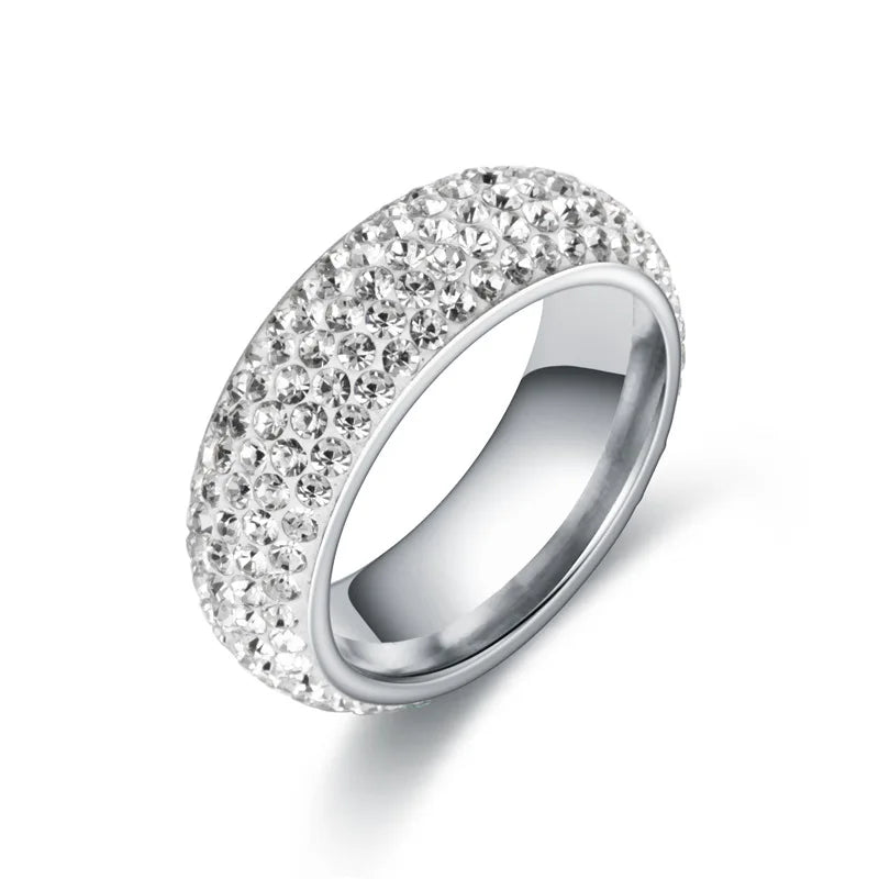 Women's Unique High-end Five-row Clay Diamond-encrusted Titanium Steel Ring | Stainless Steel Jewelry