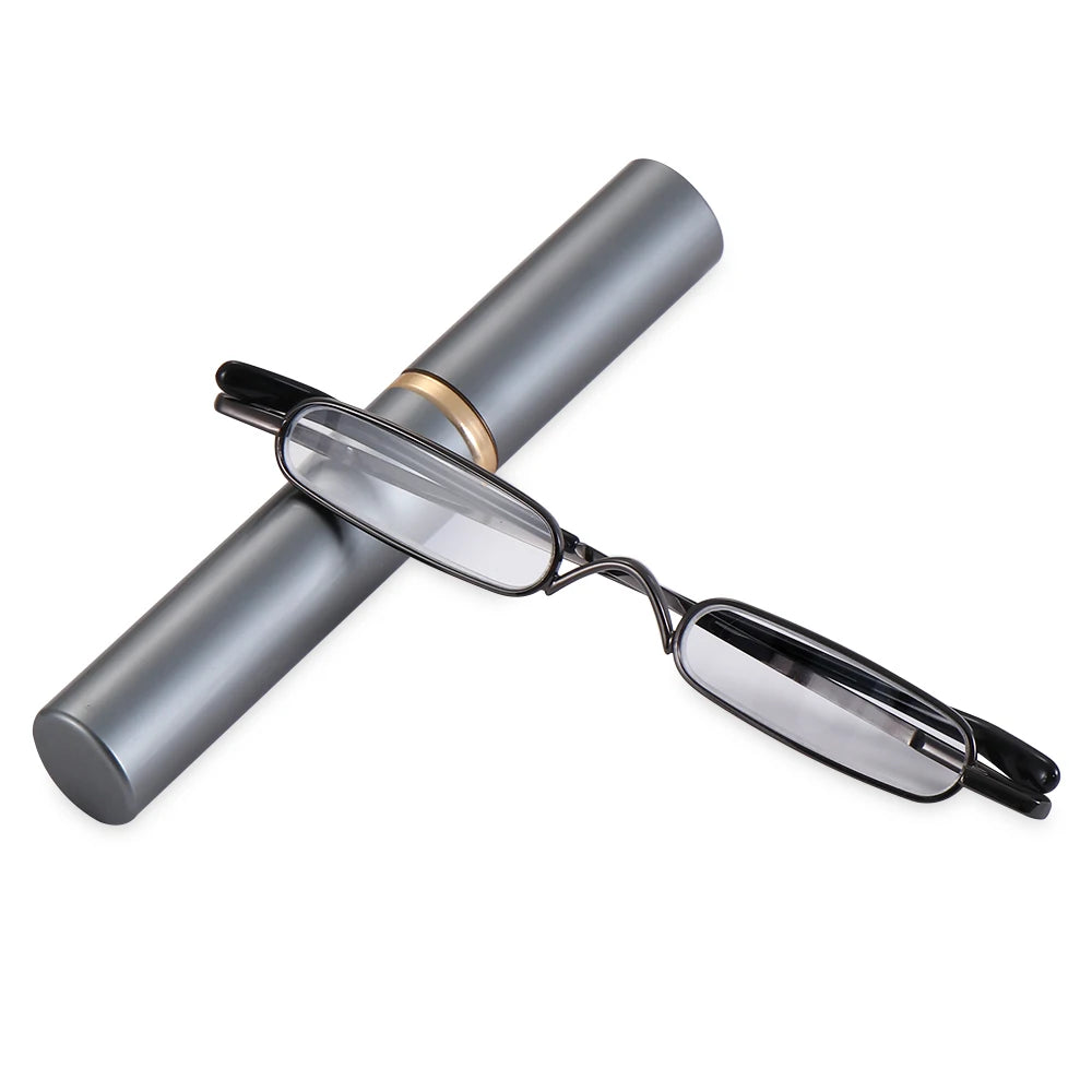 1PC Mini Small Tube Reader Glasses Slim Pen Reading Glasses Spring Hinged Eyeglasses with Portable Clip Case  for Men Women