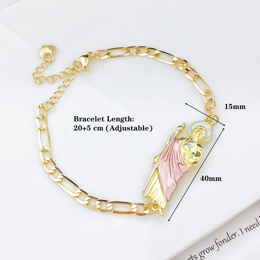 Simple Stylish St. Jude Gold Plated Women's Thin Bracelet Religious Jewelry for Daily Wear