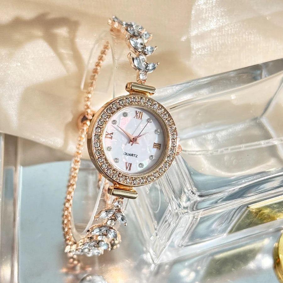 Mermaid explosive watch light luxury fashion diamond-set free adjustable bracelet quartz watch imitation  gold women's watch