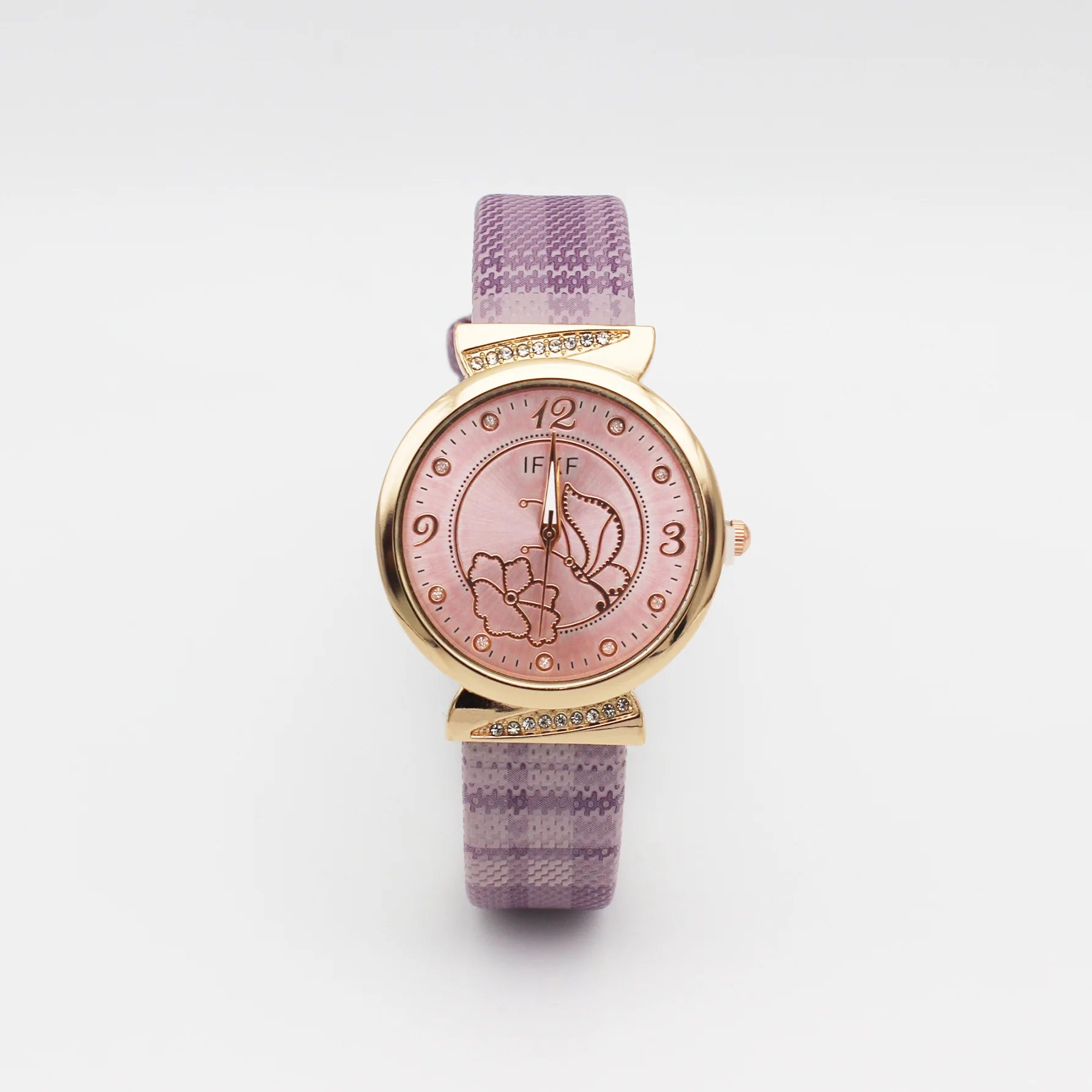 Elegant Rhinestone Butterfly Watch for Women Flower Quartz Crystal Dress Watch with Plaid Leather Strap Fashion Ladies Wristwatc