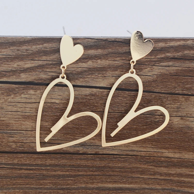 2024 New Trendy Heart Pendants Women's Hanging Earrings Double-layers Love Heart Dangle Earrings Lovely Bohemian Ear Jewelry