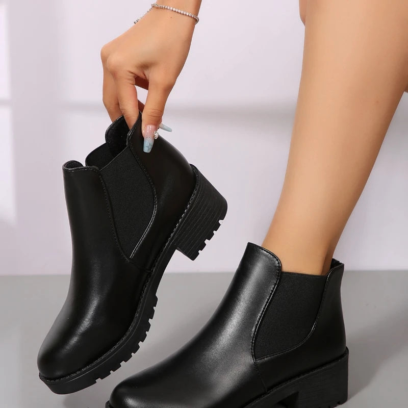 2025 Summer New Women's Fashion Short Boots High Heels Round Head Fashion Boots Casual Versatile Women's Shoes