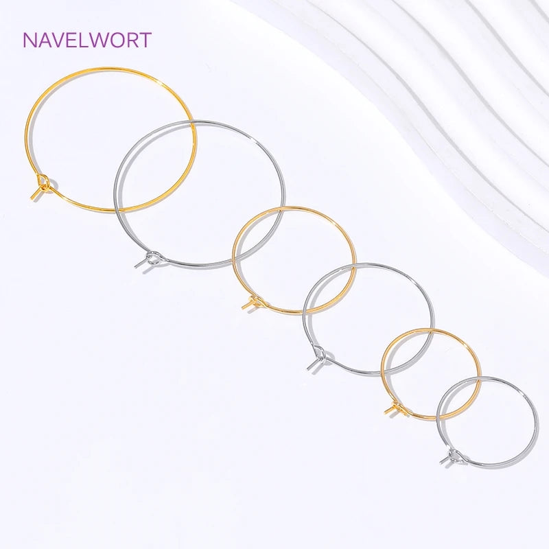 15mm-40mm18K Gold Plated Round Hoop Earrings,For Women Fashion Jewelry,Brass Big Circle Ear Wire Hoops,DIY Jewelry Making Craft