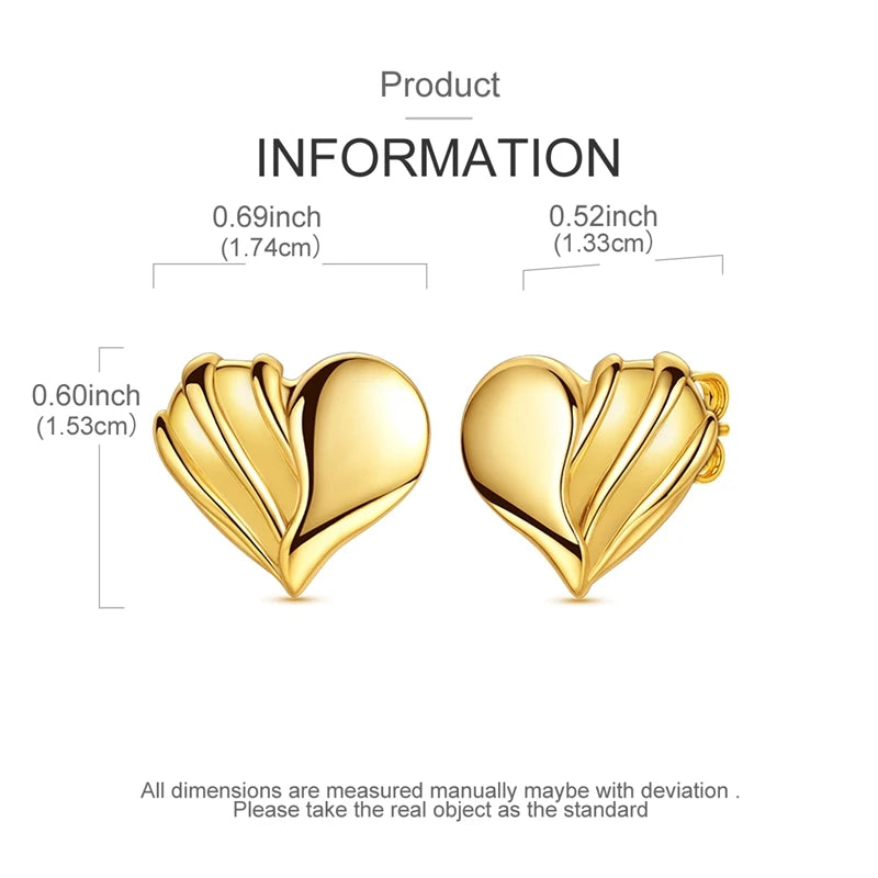 925 Sterling Silver Golden Love Stud Earrings for Women Girl Ear Studs Fine Jewelry Fashion Luxury Anniversary
