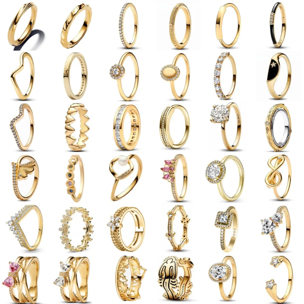 European New 925 Silver, Gold Series Bow Flower Ring Suitable For Exquisite High-Quality Jewelry For Women at Wedding Parties