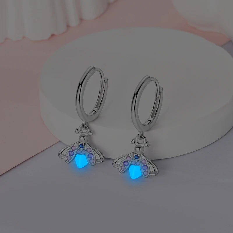 New in 925 Sterling Silver Luminous Firefly Stud Earrings for Women Girl Ear Studs Fine Jewelry Fashion Luxury Anniversary