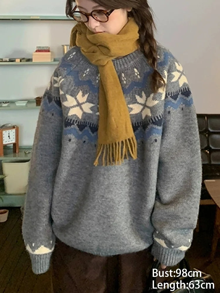 New Autumn Winter Printing Pullovers Knitted Sweater Women Casual Loose Long Sleeve Women's Sweaters Fashion Winter Clothes