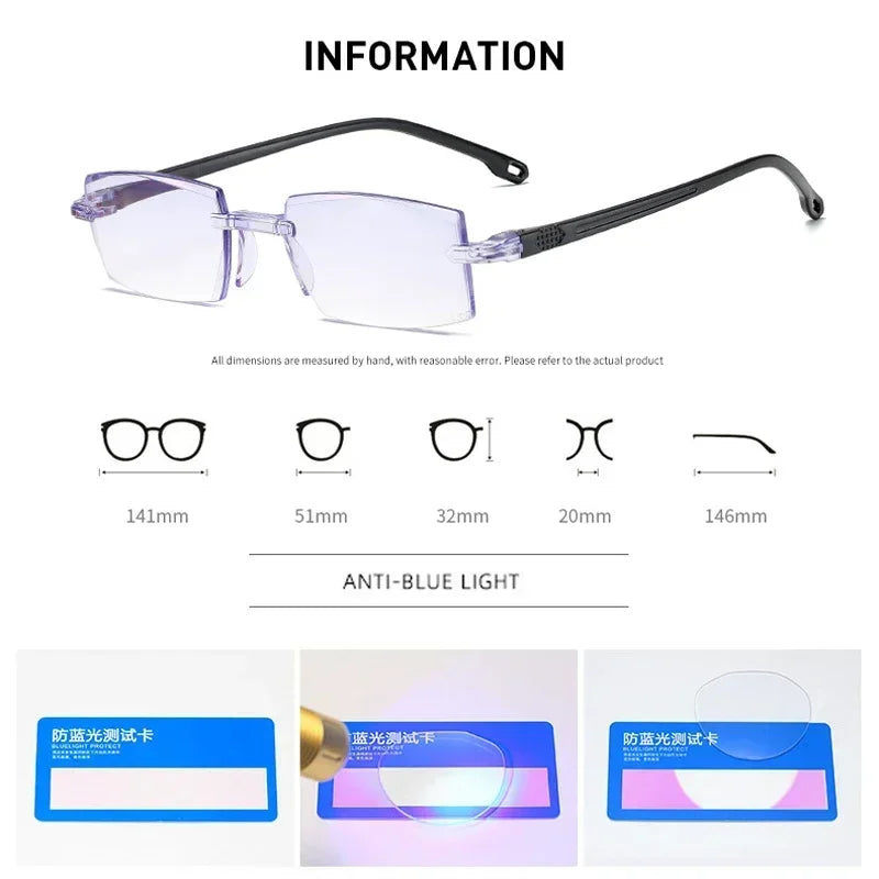 Far and Near Dual-use Reading Glasses High-tech Anti-blue Light Simple Slice Frameless Anti-radiation Reading Glasses 0 To +4.0