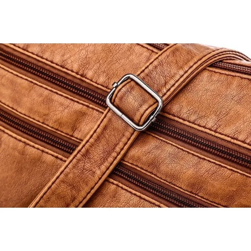 Washed leather women's bag 2024 European and American retro shoulder bag versatile large-capacity crossbody bag PU soft leather