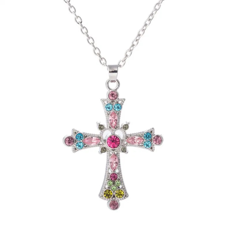 Gothic Big Zircon Cross Necklace Unisex Y2K Irregular Goth Large Cross Pendant Necklaces  for Men Women Couple Necklace Jewelry