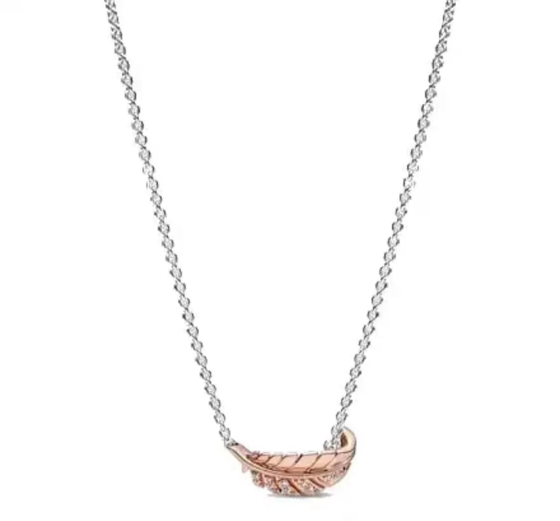 Fashion 100%925 sterling silver temperament Feather Love Mom words Zircon necklace DIY women's high jewelry Mother's Day gift