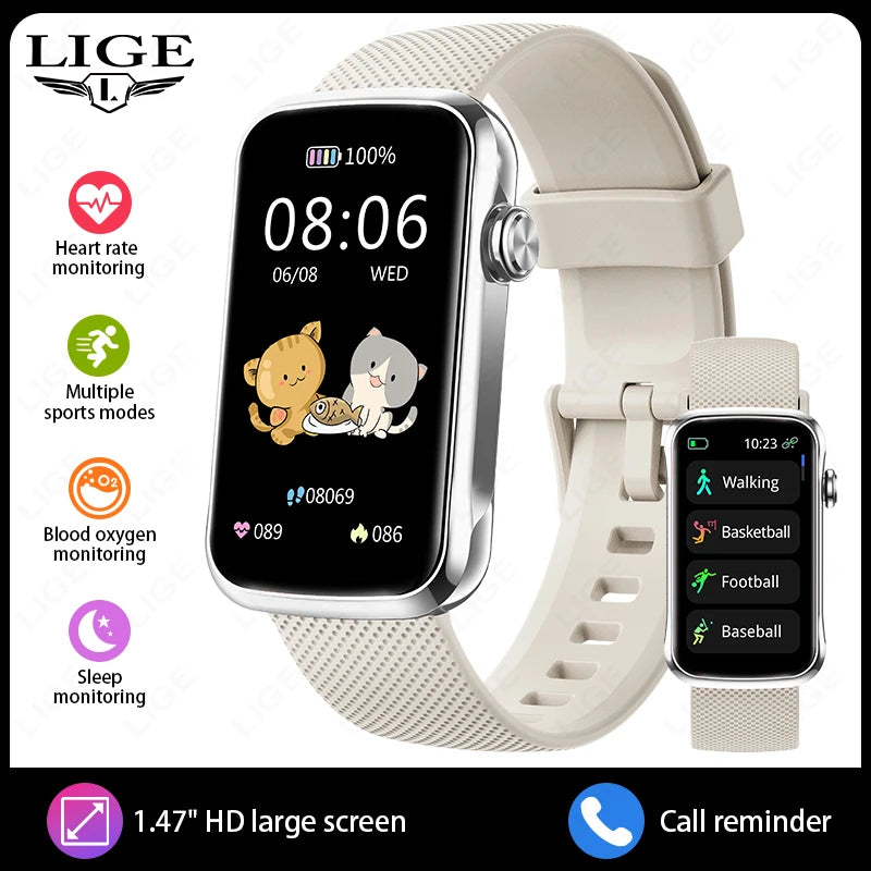 LIGE Smart Watch Women HD Bluetooth Call Bracelet Men Heart Rate Waterproof Smartwatch Sports Fitness Music Control Smartwatches