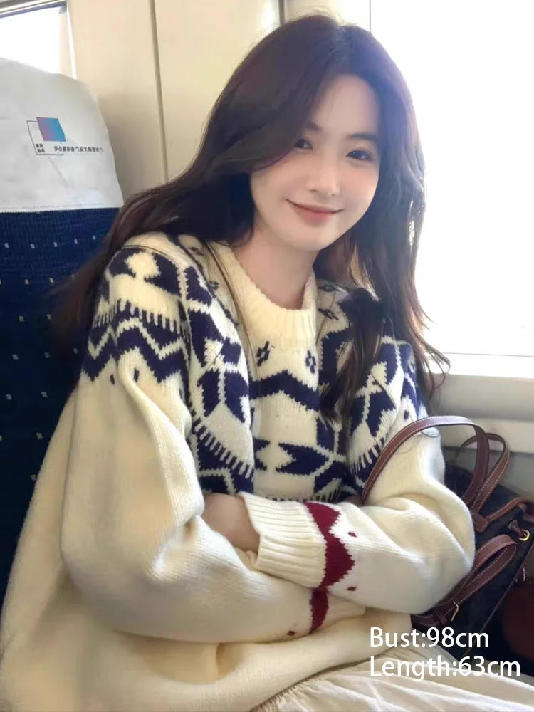 New Autumn Winter Printing Pullovers Knitted Sweater Women Casual Loose Long Sleeve Women's Sweaters Fashion Winter Clothes