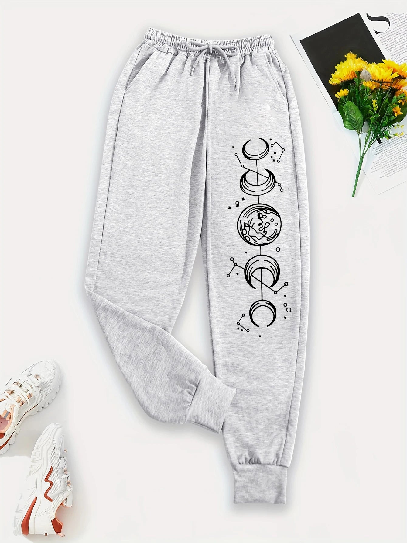 Connected Crescents Print Casual Versatile Women Pants Fashion Trendy Hip Hop Trousers With Drawstring Pockets Sweatpants Female