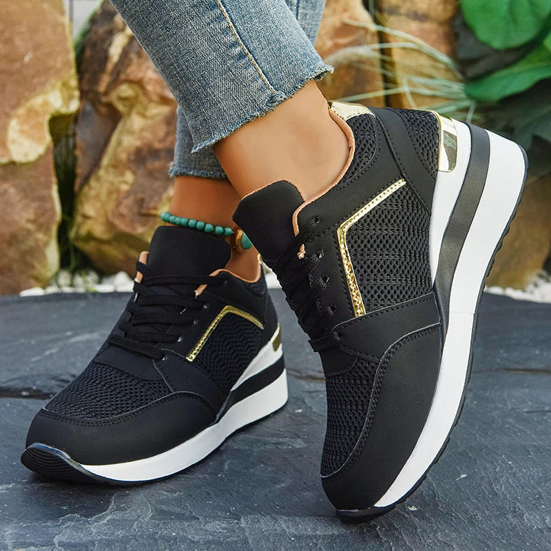 Women's Lightweight Wedge Sneakers Thick Sole Breathable Running Sports Shoes Woman Plus Size Fashion Lace Up Platform Sneakers