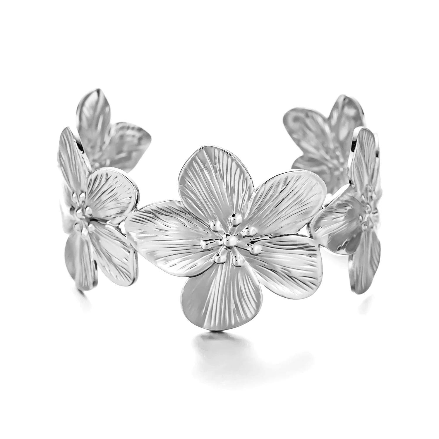 Fashion Vintage Flower Cuff Bracelet for Women Trendy Gold Color Metal Wide Flower Opening Bangles Girl Elegant Party Jewelry