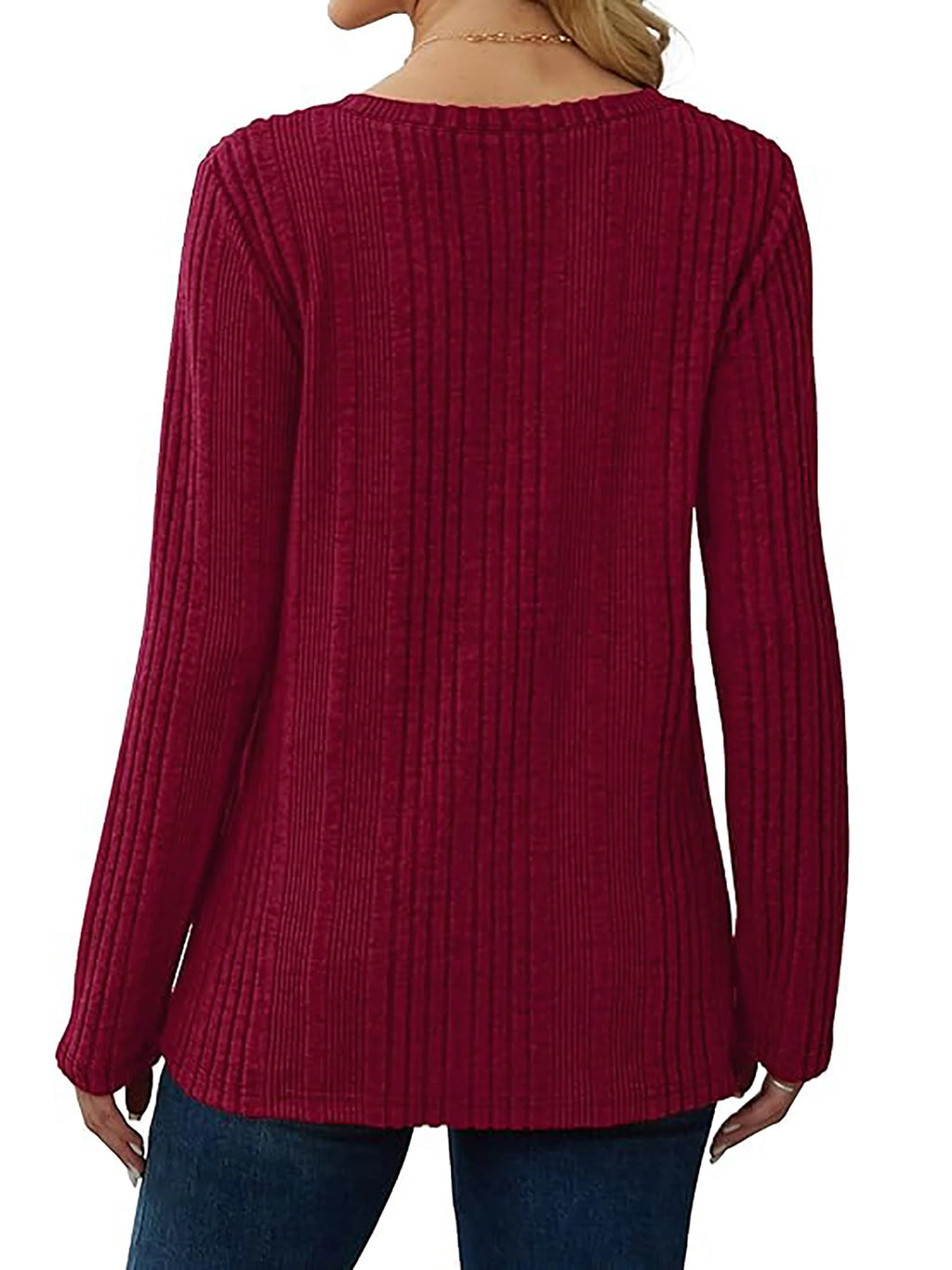 Women's knitted sweater V-neck versatile top long sleeve 2024 autumn and winter style wine red loose inner T-shirt