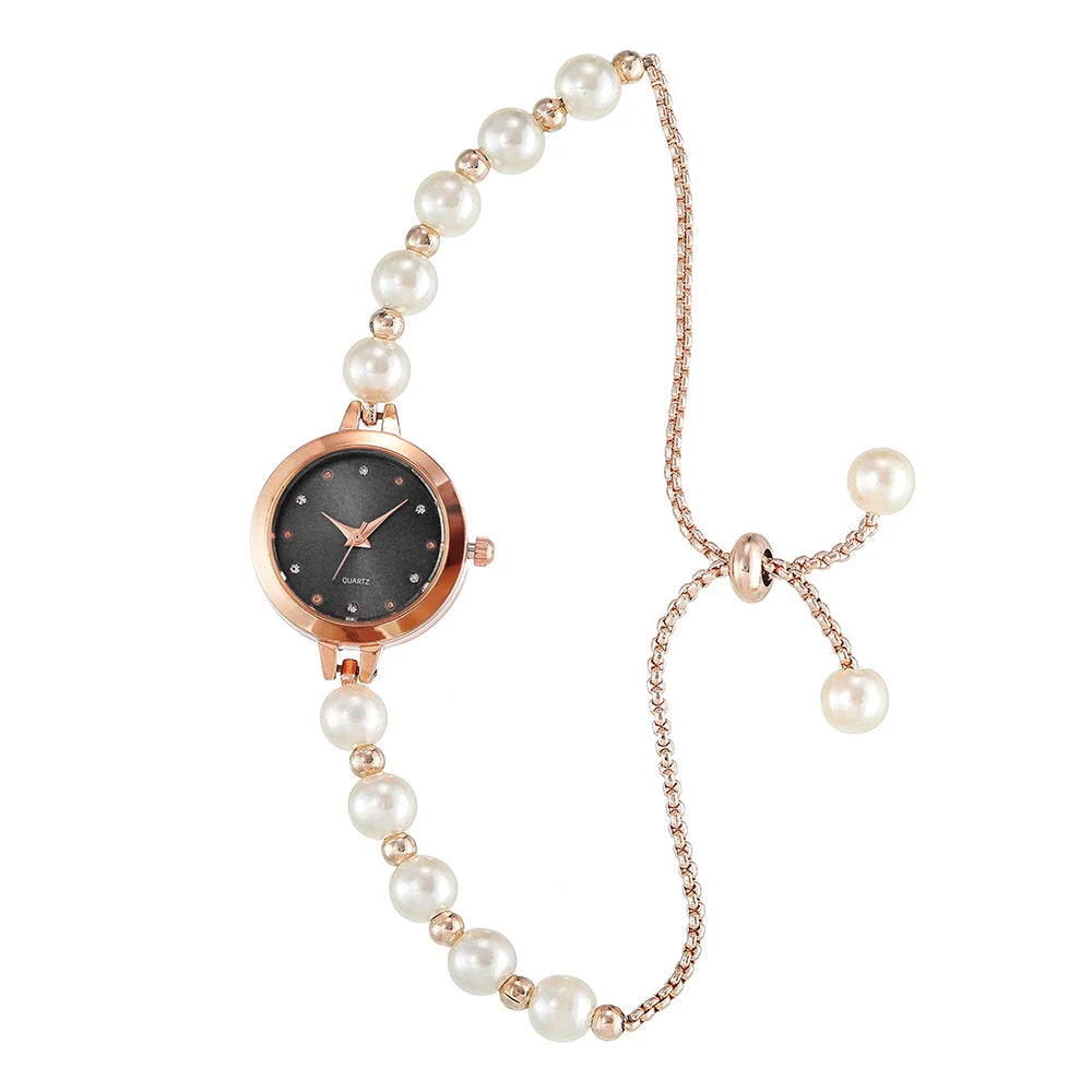 LUCKY FOX New Minimalist Style Pearl Bracelet Women Quartz Watch Fashionable Small Disc Design Light Luxury Jewelry Women Watch