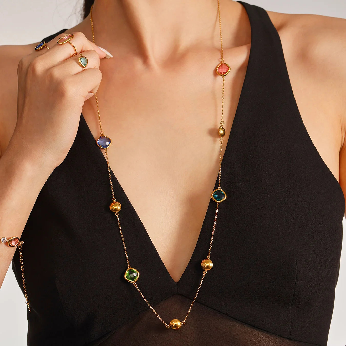 Nivora High Quality Multipcolor Glass Necklace For Women Stainless Steel Chain Charm Wedding Women Necklace Jewelry Accessory