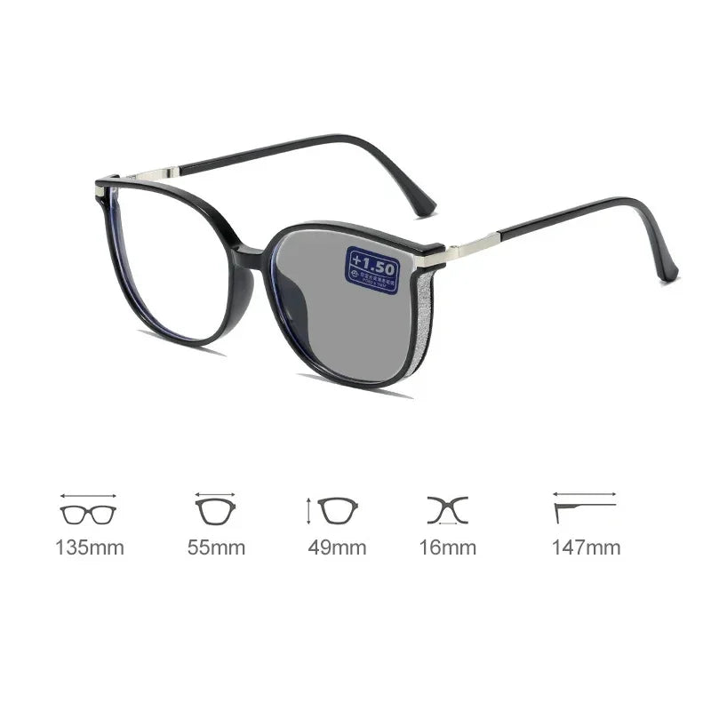 Fashion Trendy Ladies Photochromic Reading Sunglasses Blue Light Blocking Finished Men's Prescription Far Sight Eyewear Diopter