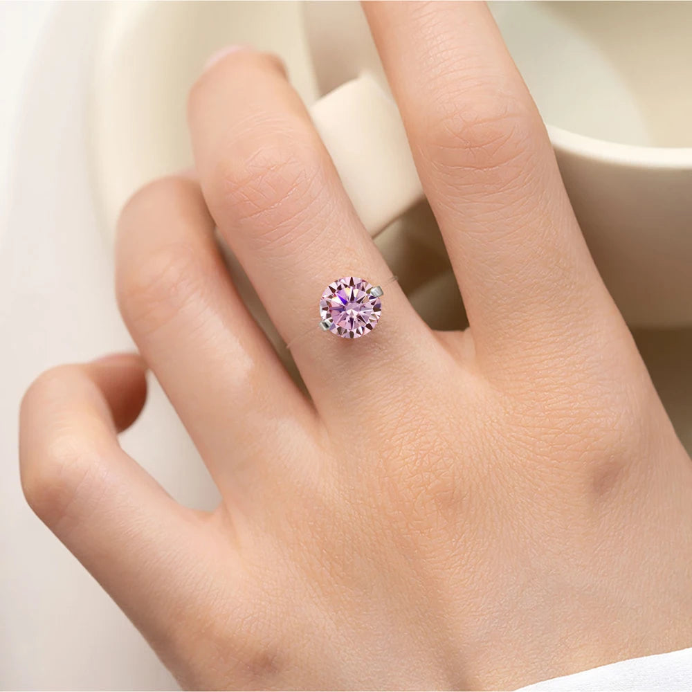 MUXIFC Transparent Fishing Line Moissanite Engagement Ring for Women S925 Silver GRA Pink Blue Diamond Ring Wedding Band Jewelry