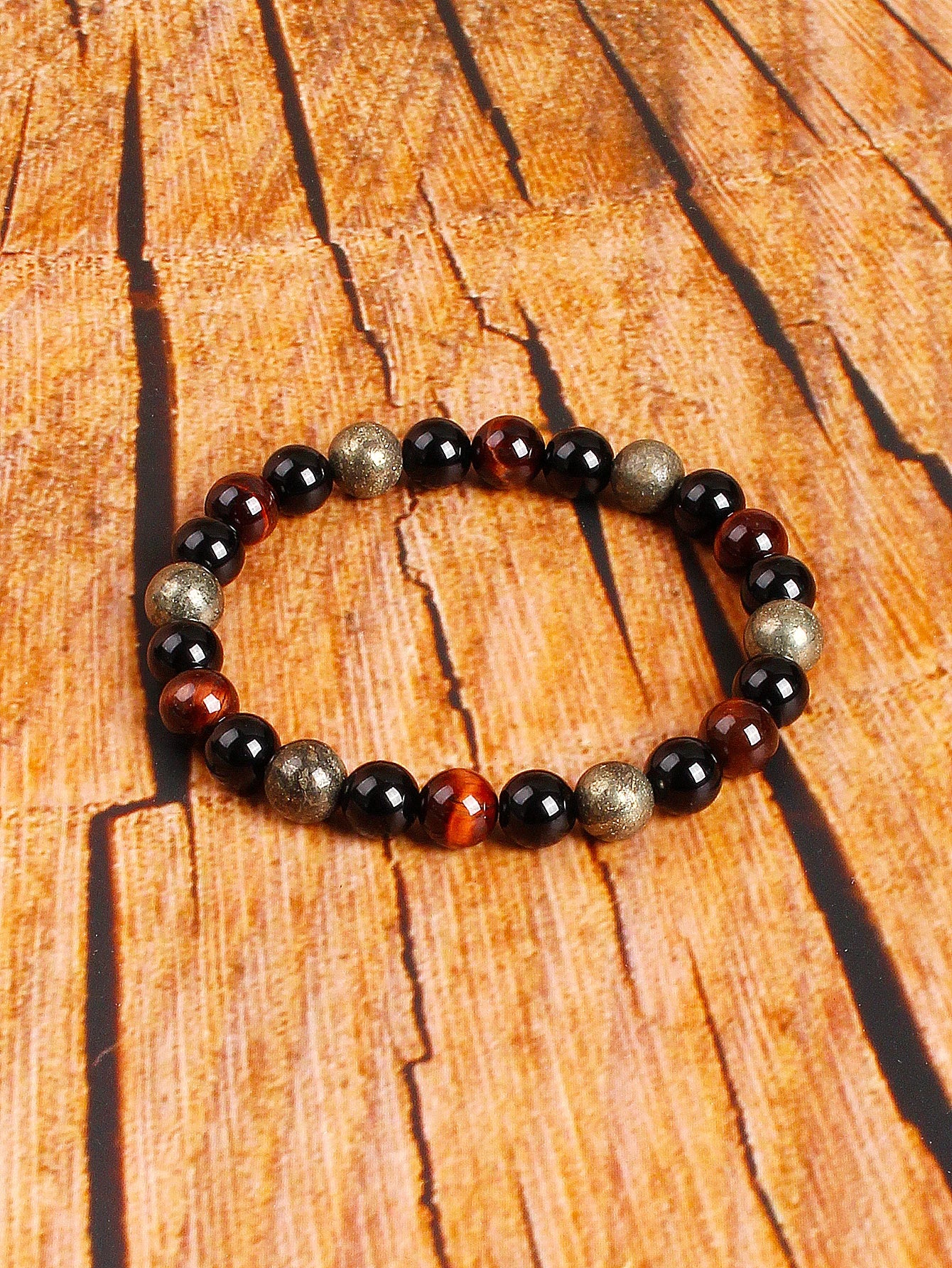 Triple Power Beaded Bracelet Tiger's Eye for Courage Obsidian Grounding & Pyrite for Wealth Natural Stones Healthy Care Jewelry