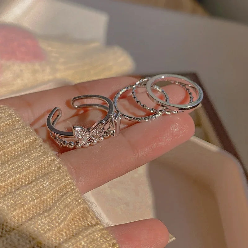 New Fashion Creative Geometric Leaf Wave Hollow Ring Set 11 Pcs for Women Men Simple Knuckle Ring Charm Wedding Party Jewelry