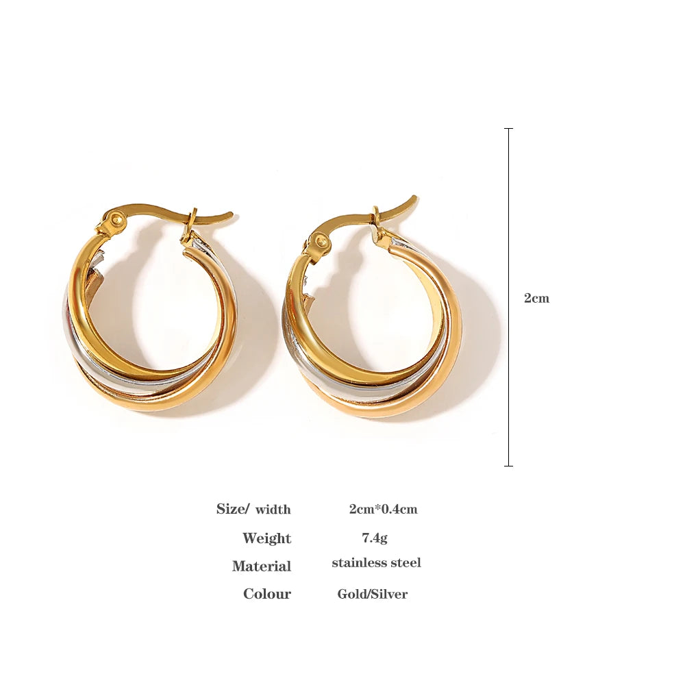 Trendy Stainless Steel U-shaped Twisted Hoop Earrings for Women Classic Triple Color Metal Waterproof Earrings Party Jewelry