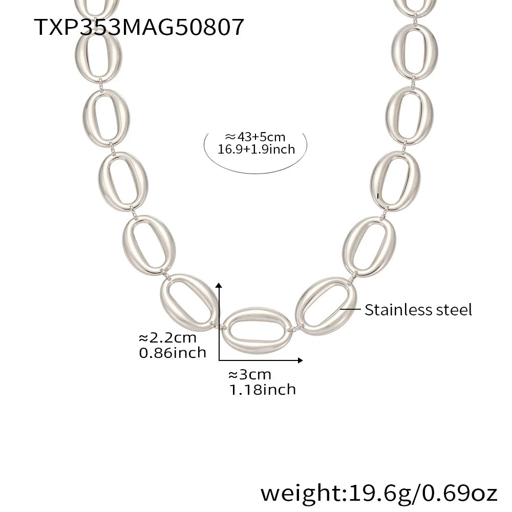 Stainless Steel Gold-Plated Oval Chain Necklace Bracelet Women's Punk Gold Color Silver Luxury Choker Waterproof Jewelry Set