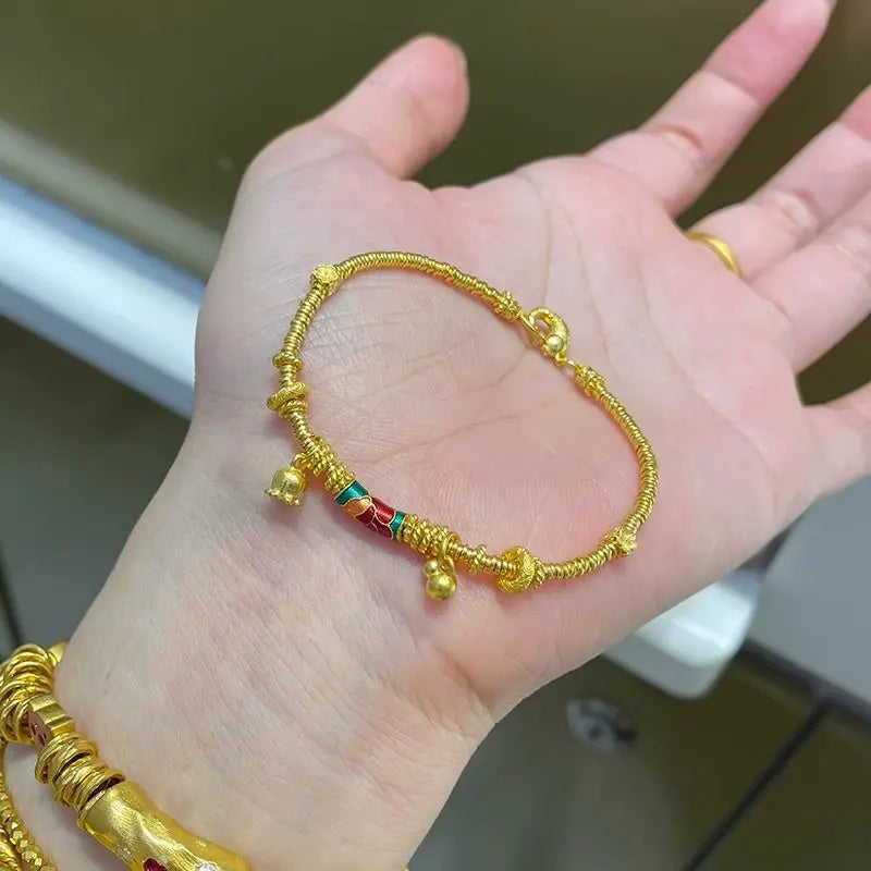 9999 24K real gold coiled bracelet for women 2025 new retro exquisite niche design light luxury style for girlfriend