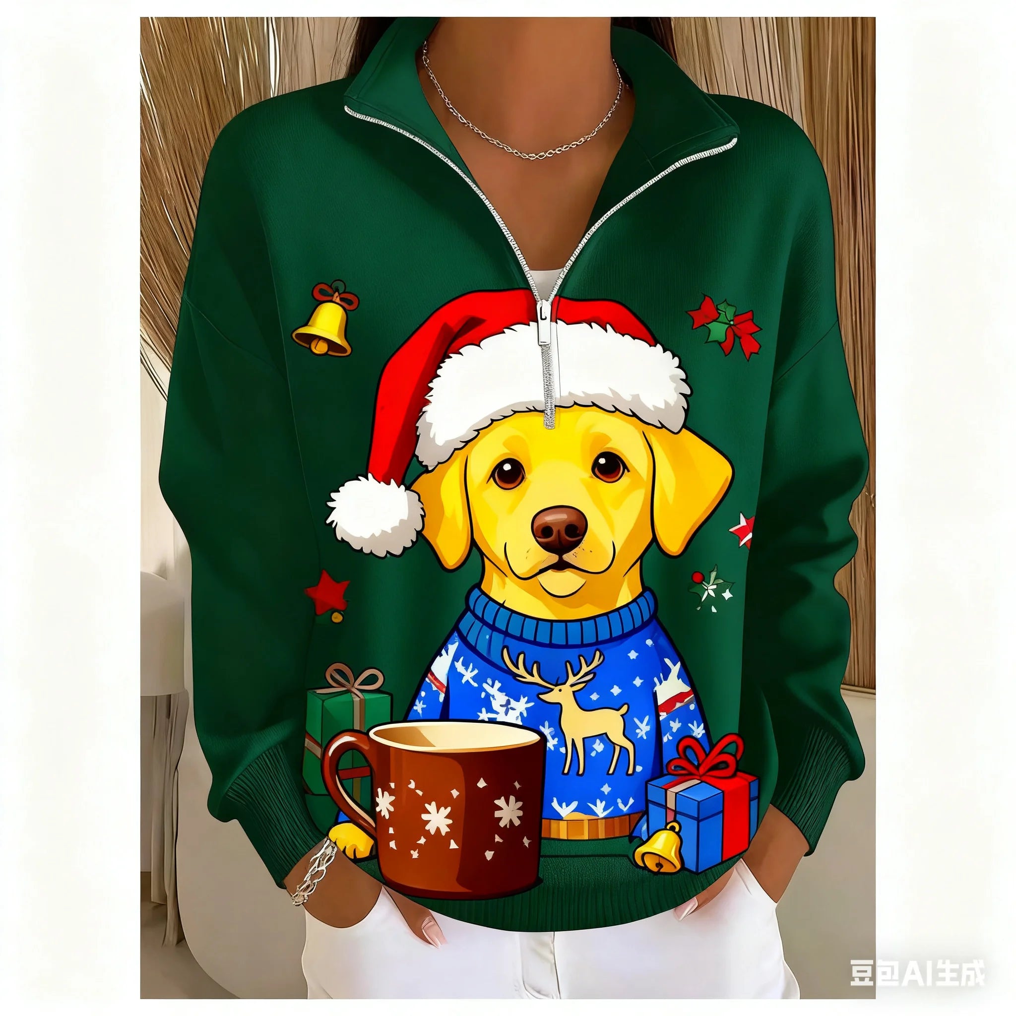 Christmas Women's Sweatshirt pet pattern printed Zipper pullover sweater autumn and winter Women's clothing polyester sweatshirt