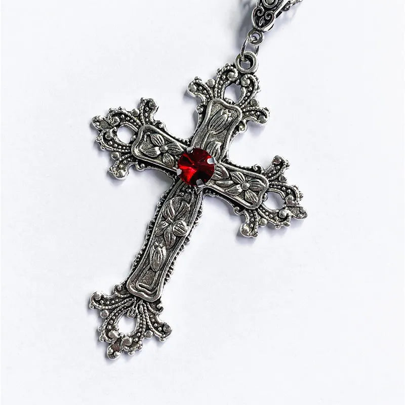 Gothic Big Zircon Cross Necklace Unisex Y2K Irregular Goth Large Cross Pendant Necklaces  for Men Women Couple Necklace Jewelry