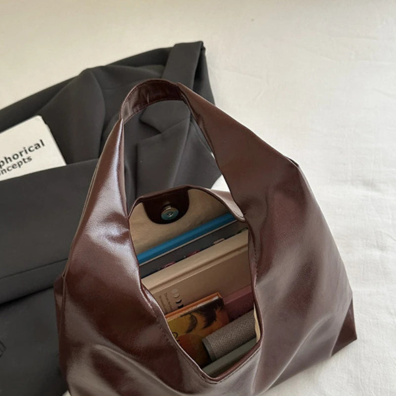 Large Capacity PU Leather Hobo Retro Red Bags Autumn Winter Shoulder Bag for Women 2025 New Trend Y2K Handbags and Purses Tote