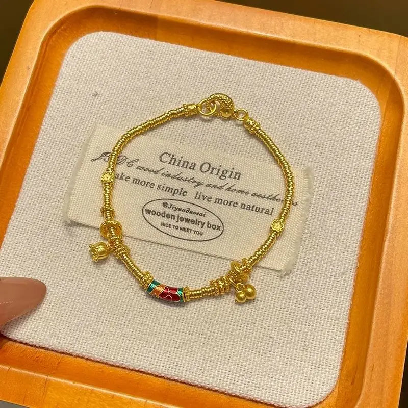 9999 24K real gold coiled bracelet for women 2025 new retro exquisite niche design light luxury style for girlfriend