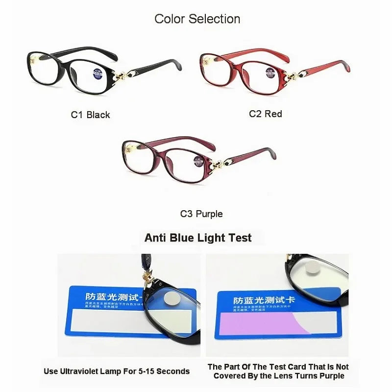 Women Fox Anti-Blue Reading Glasses Ladies Fashion Presbyopic Eyeglasses Computer Prescription Eyewear +1.0~+4.0