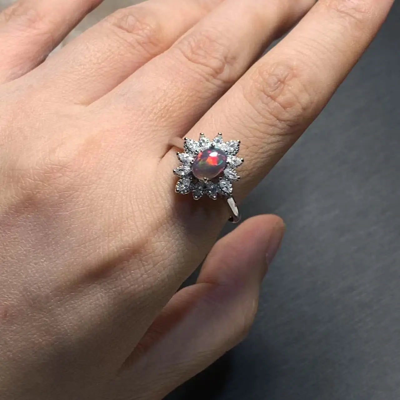 Natural Black Opal Ring Adjustable Female Stone Ring Jewelry for Women Gift Wholesale High Quality Vintage Fine