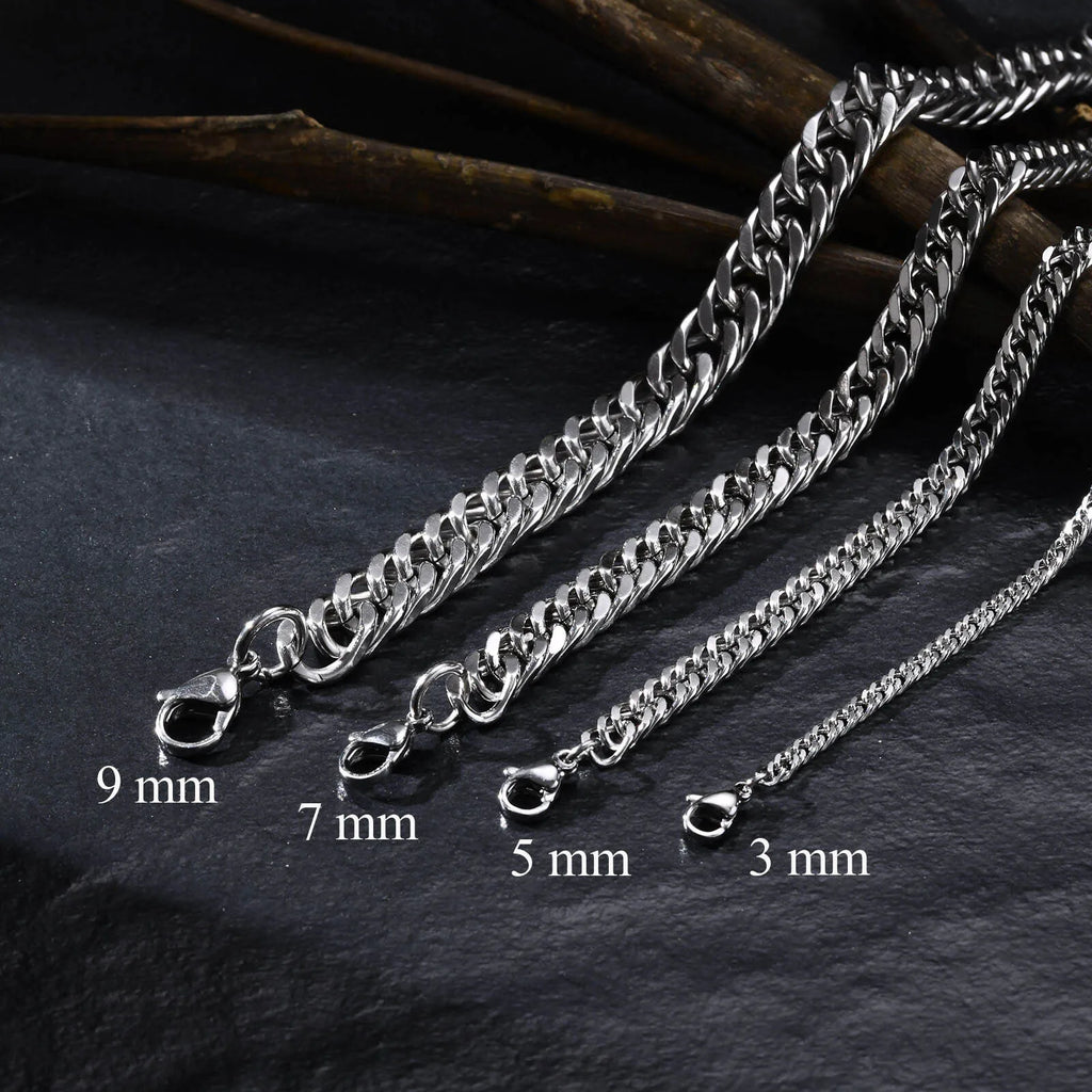 3/5/7/9mm Chunky Cuban Chain Necklaces for Men Boys,Waterproof Stainless Steel Silver Color Chain,Hip Hop Classic Jewelry Gift