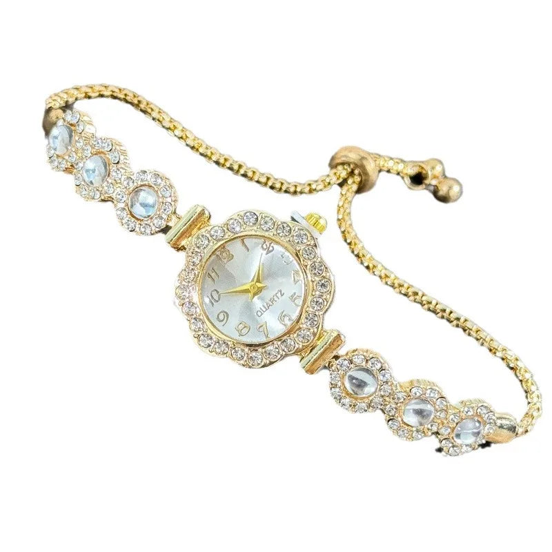 New full diamond flower chalcedony diamond women's watch temperament fashionable women's student pull-out bracelet watch