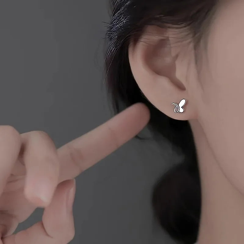 Real 925 Sterling Silver Mini Cute Butterfly Stud Earrings for Women Minimalist Fine Jewelry Insect Korean Version Accessories