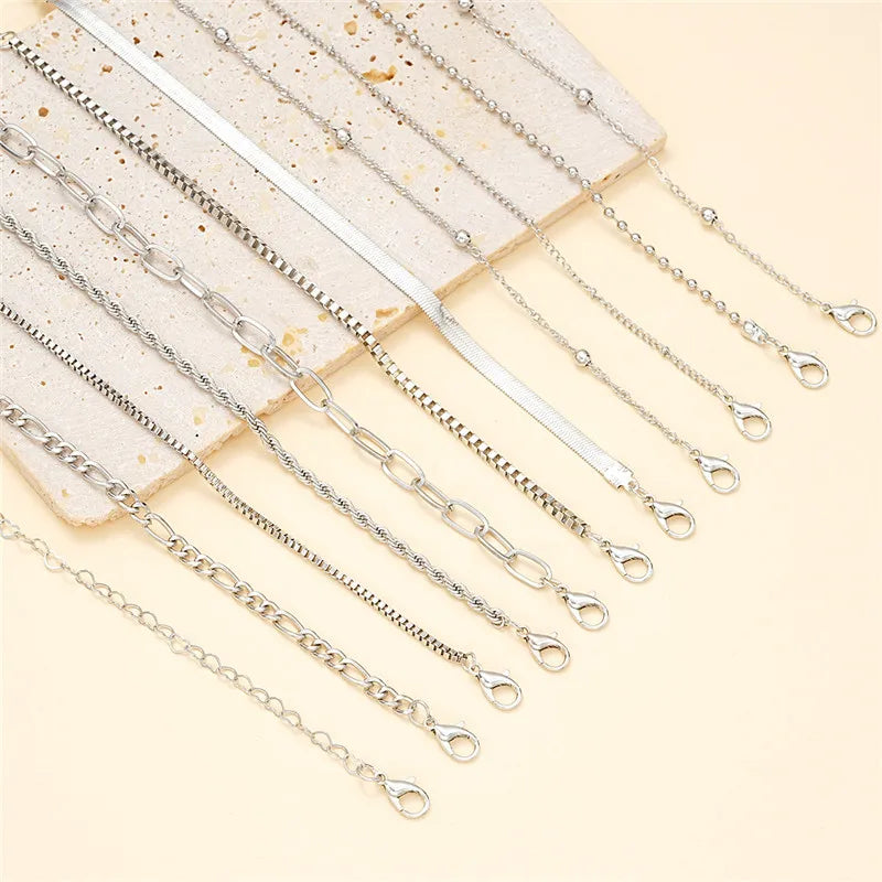 11pcs/set Silver Color Chain Bead Bracelets for Women Simple Elegant Vacation Beach Party Casual Jewelry Versatile Daily Wear
