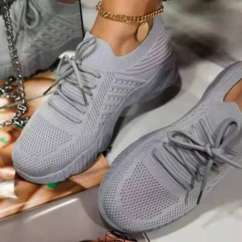 Mesh Breathable， Women Casual Sneakers Lace-up Vulcanized Shoes Ladies Platform Sneakers Female Shoes Plus Size Zapatos De Mujer
