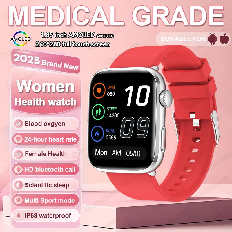 1.85-inch AMOLED Screen Smart Watch Women Bluetooth Call NFC Heart Rate Blood Pressure SP02 Lady Smartwatch For Xiaomi 2025 New