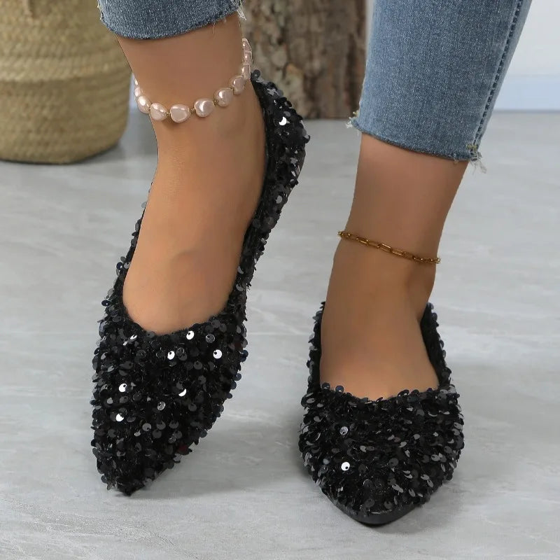 Sequin Designer 2025 Spring New Style Fashion Round Toe Non-slip Flat Shoes Casual Comfortable Shallow Mouth Women's Loafers