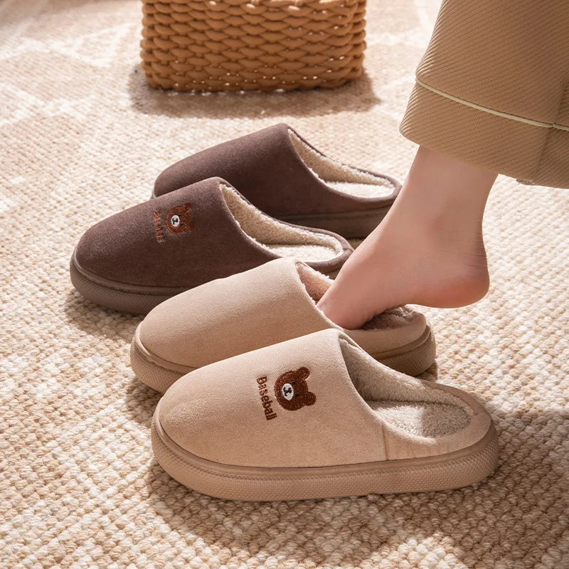 Winter Women's Indoor Slippers Warm Soft Soled Comfortable Outdoor Non Slip Suitable for Couples Cute Bear Bedroom Home Shoes