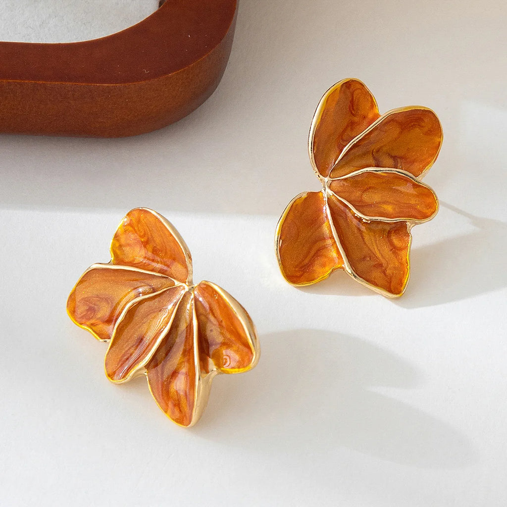 Metal Flower Red Enamel Petal Drop Earrings for Women Trendy Yellow Blue Green Drops Oil Flower Earrings Fashion Jewelry Gifts