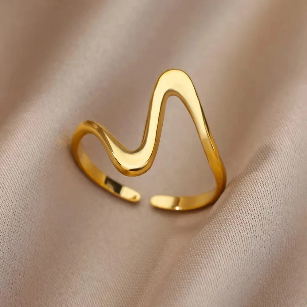 316L Stainless Steel Rings for Women Gold Color Multilayer Geometric Open Ring Vintage Waterproof Wedding Aesthetic Jewelry Gift