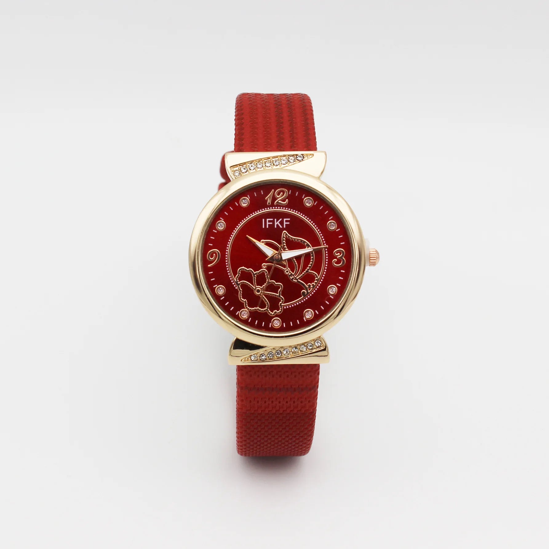 Elegant Rhinestone Butterfly Watch for Women Flower Quartz Crystal Dress Watch with Plaid Leather Strap Fashion Ladies Wristwatc